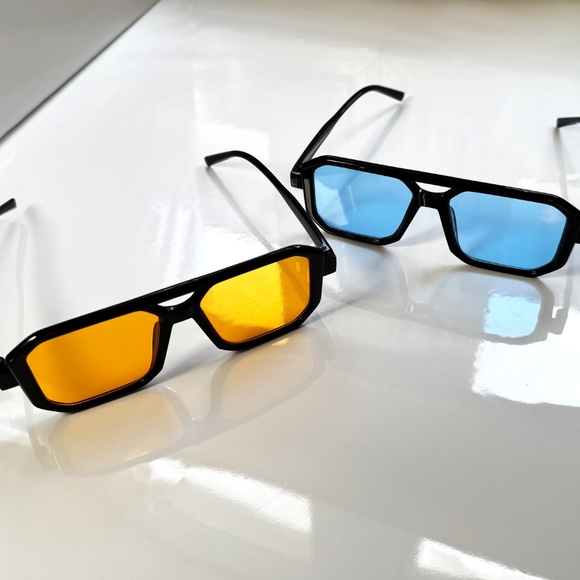 Oversized Unisex Sunglasses Two Pairs Fashion Designer Square Vintage Retro Y2K - Picture 6 of 8